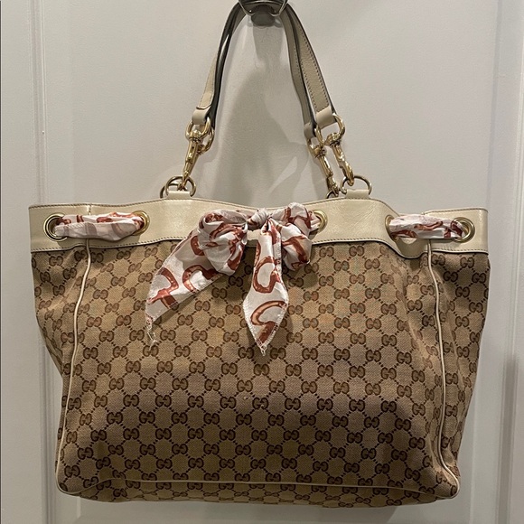 Gucci Brown and Cream Monogram Tote - Picture 1 of 10